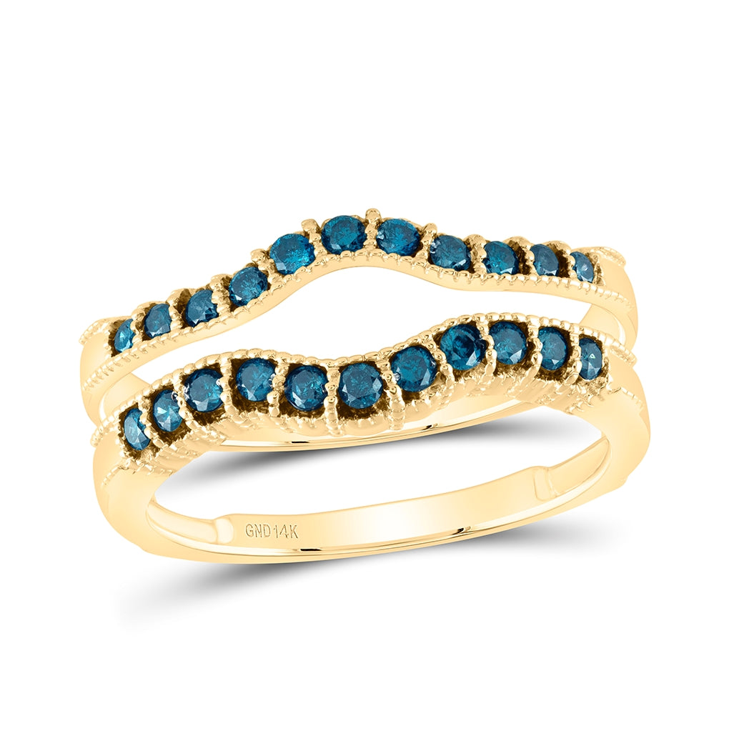 14kt Yellow Gold Womens Color Enhanced Blue Diamond Wrap Ring 1/3 Cttw