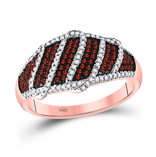 10kt Rose Gold Womens Round Red Color Enhanced Diamond Striped Band Ring 3/8 Cttw