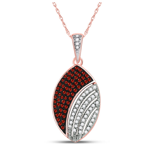 10K Rose Gold Womens Round Red Color Enhanced Diamond Oval Pendant 1/3 Cttw