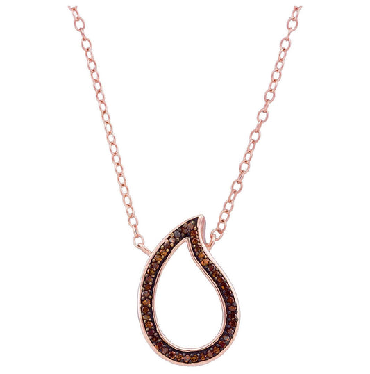 10kt Rose Gold Womens Round Red Color Enhanced Diamond Teardrop Pendant Necklace 1/10 Cttw