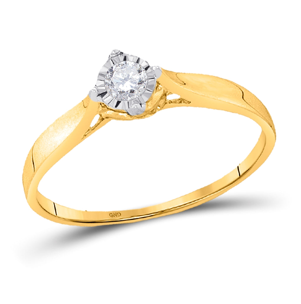 10K Yellow Gold Womens Round Diamond Solitaire Promise Ring 1/12 Cttw, Womens Size: 5-10