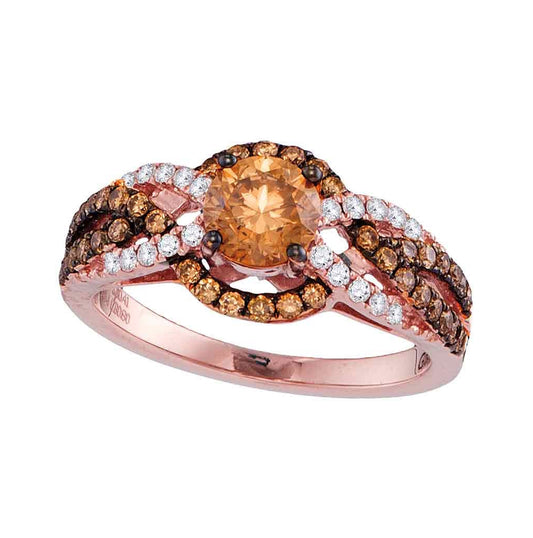 14kt Rose Gold Womens Round Brown Diamond Solitaire Bridal Wedding Engagement Ring 1-1/3 Cttw