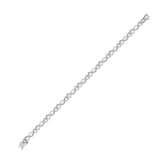 Sterling Silver Womens Round Diamond Heart Twist Link Bracelet 1/4 Cttw, Length: 7.09 In, Width: 0.18 In