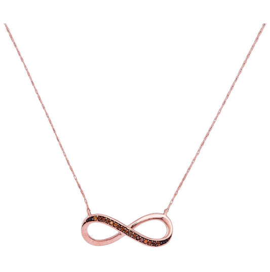 10K Rose Gold Womens Round Red Color Enhanced Diamond Infinity Pendant Necklace 1/20 Cttw, Length: 17.99 In, Width: 0.83 In