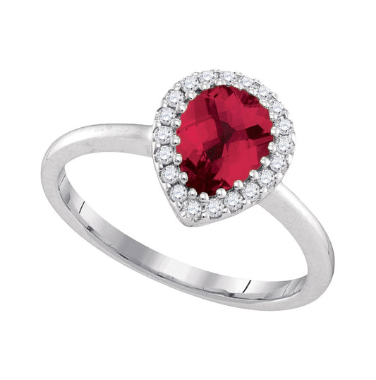 14kt White Gold Womens Pear Natural Ruby Solitaire Diamond-accent Ring 1/6 Cttw