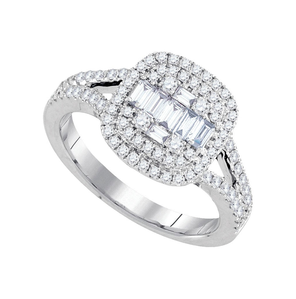 18K White Gold Baguette Diamond Cluster Bridal Wedding Engagement Ring 3/4 Cttw, Womens Size: 5-10