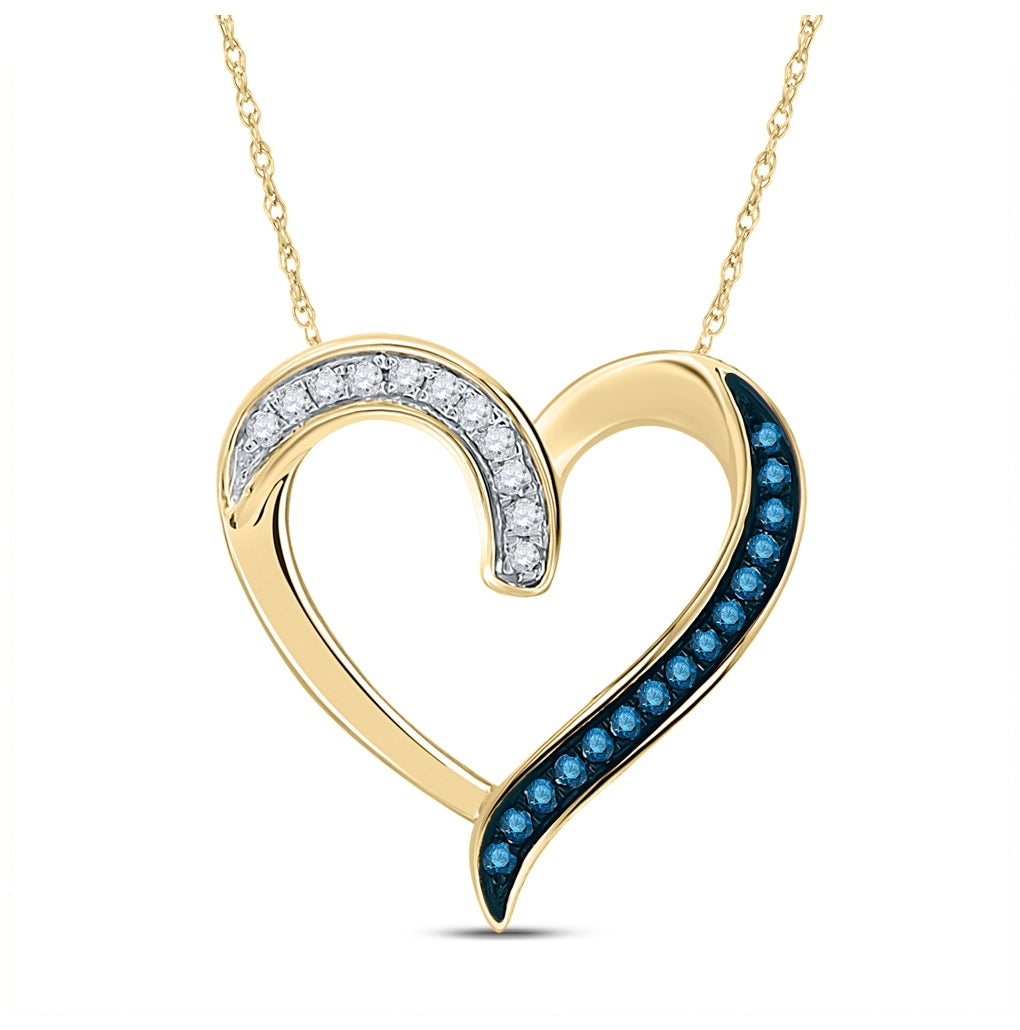 10kt Yellow Gold Womens Color Enhanced Blue Diamond Heart Fashion Pendant 1/5 Cttw