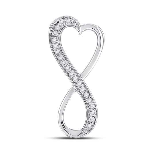 Sterling Silver Womens Round Diamond Vertical Infinity Heart Pendant 1/10ctw, Length: 0.9 Inch Width: 0.44 Inch