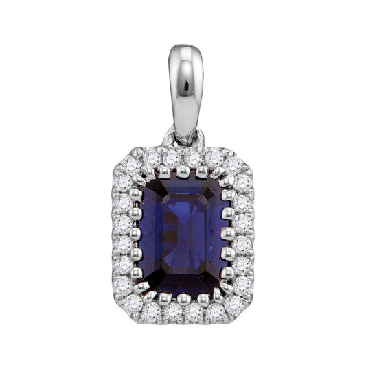 14kt White Gold Womens Emerald Blue Sapphire Solitaire Pendant 1-1/5 Cttw