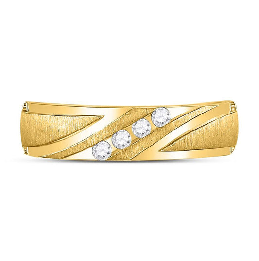 14K Yellow Gold Mens Round Diamond Wedding Channel-Set Band Ring 1/6 Cttw, Mens Size: 7-13