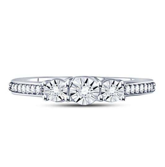 Sterling Silver Round Diamond 3-stone Bridal Wedding Engagement Ring 1/6 Cttw, Womens Size: 5-10