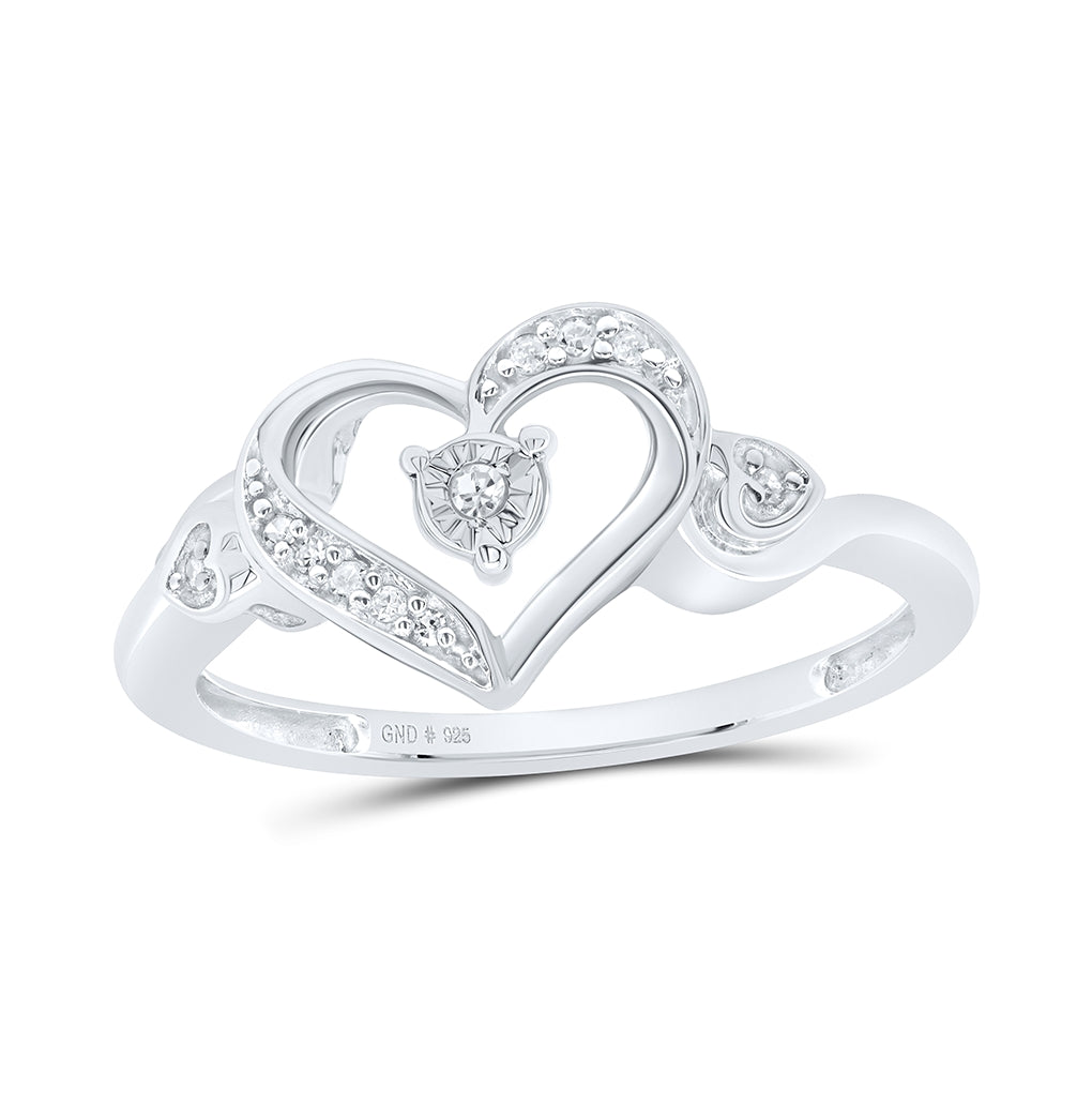 Sterling Silver Womens Round Diamond Solitaire Heart Ring 1/20 Cttw, Womens Size: 5-10