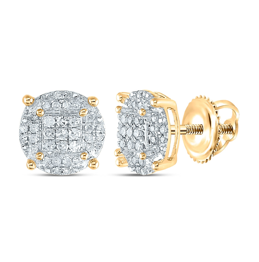 Yellow-tone Sterling Silver Womens Round Diamond Cluster Earrings 1/4 Cttw, Length: 0.3 In, Width: 0.29 In