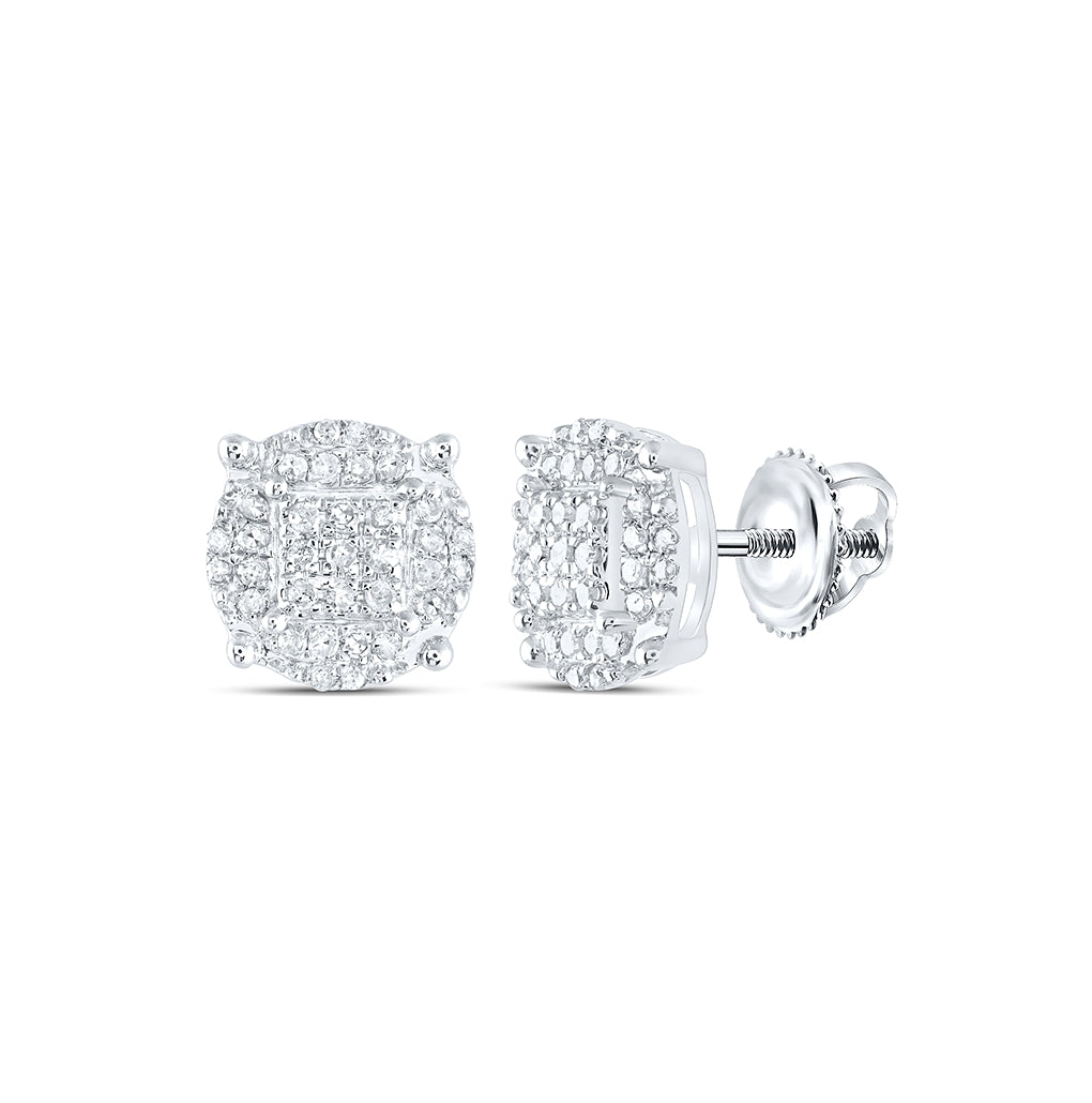 Sterling Silver Womens Round Diamond Circle Earrings 1/4ctw, Length: 0.3 Inch Width: 0.29 Inch