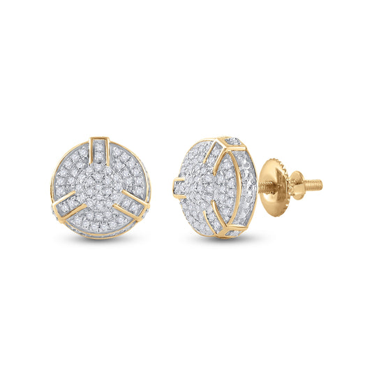 Yellow-tone Sterling Silver Round Diamond 3D Disk Circle Earrings 1/4 Cttw