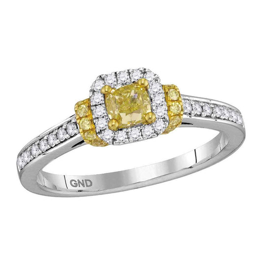 18kt White Gold 18kt White Gold Womens Princess Yellow Diamond Solitaire Bridal Wedding Engagement Ring 7/8 Cttw