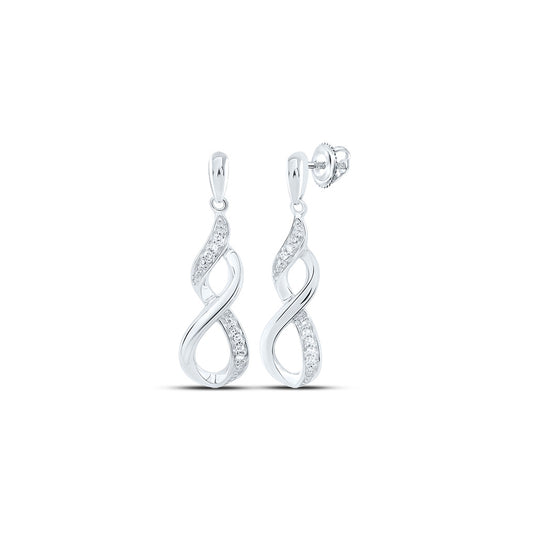 10K White Gold Womens Round Diamond Infinity Dangle Earrings 1/20 Cttw, Length: 1.04 In, Width: 0.28 In