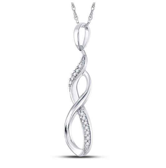 Sterling Silver Womens Round Diamond Vertical Infinity Pendant 1/20ctw, Length: 0.94 Inch Width: 0.31 Inch