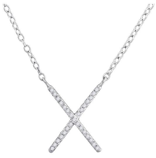 10kt White Gold Womens Round Diamond Letter X Cross Pendant Necklace 1/10 Cttw