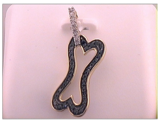 10kt Yellow Gold Womens Color Enhanced Black Diamond Dog Bone Fashion Pendant 1/3 Cttw