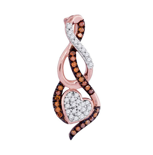 10K Rose Gold Womens Round Red Color Enhanced Diamond Heart Pendant 1/6 Cttw, Length: 0.84 In, Width: 0.32 In