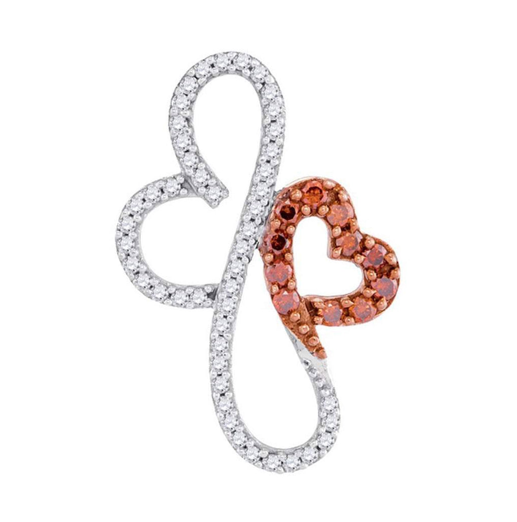 10kt Rose Gold Womens Round Red Color Enhanced Diamond Double Heart Pendant 1/4 Cttw