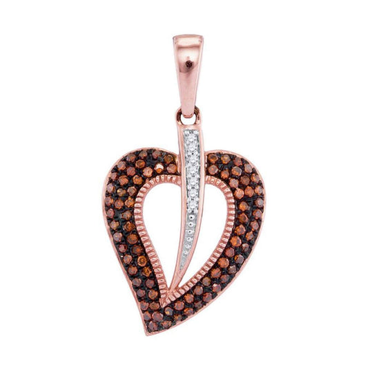 10K Rose Gold Womens Round Red Color Enhanced Diamond Heart Pendant 1/4 Cttw