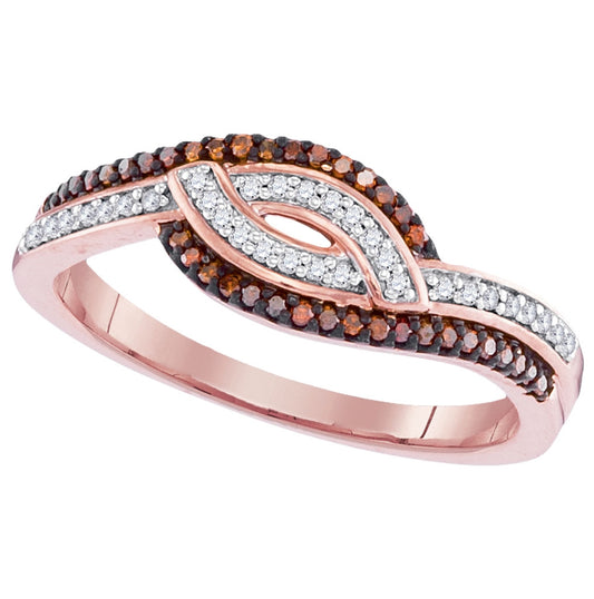 10kt Rose Gold Womens Round Red Color Enhanced Diamond Band Ring 1/5 Cttw