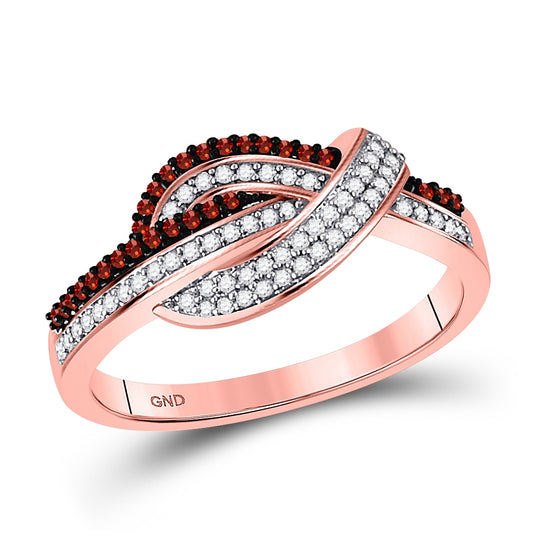 10K Rose Gold Womens Round Red Color Enhanced Diamond Knot Fashion Ring 1/4 Cttw, Womens Size: 5-10