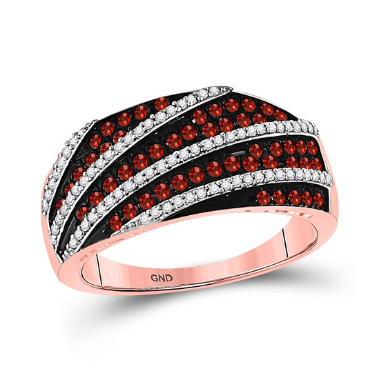 10K Rose Gold Womens Round Red Color Treated Diamond Stripe Band Ring 5/8 Cttw, Womens Size: 5-10