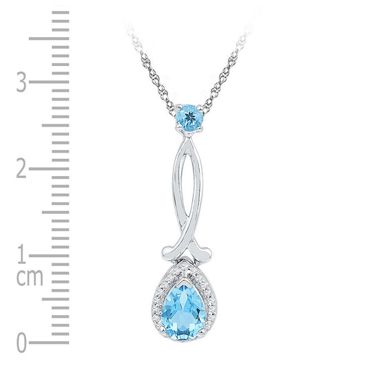 10kt White Gold Womens Pear Lab-created Blue Topaz Diamond Solitaire Pendant 1.00 Cttw