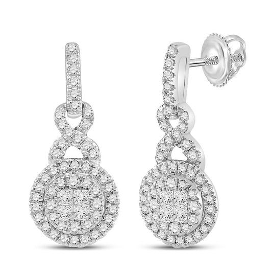 14K White Gold Womens Princess Diamond Dangle Earrings 1/2 Cttw