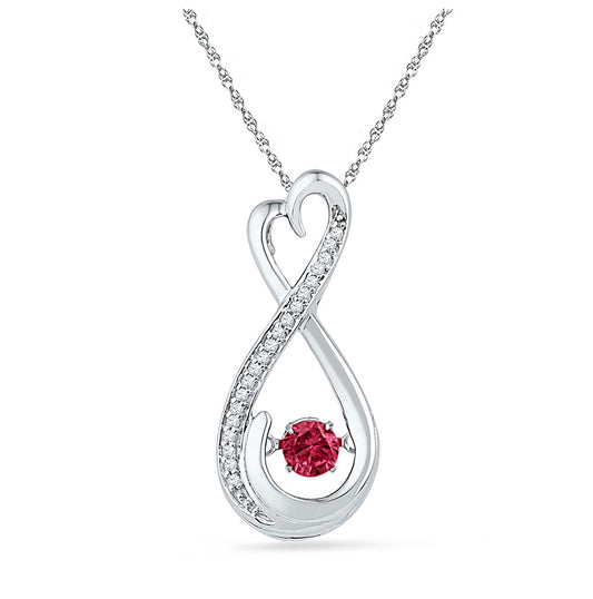 10kt White Gold Womens Round Lab-created Ruby Moving Twinkle Solitaire Infinity Pendant 1/3 Cttw