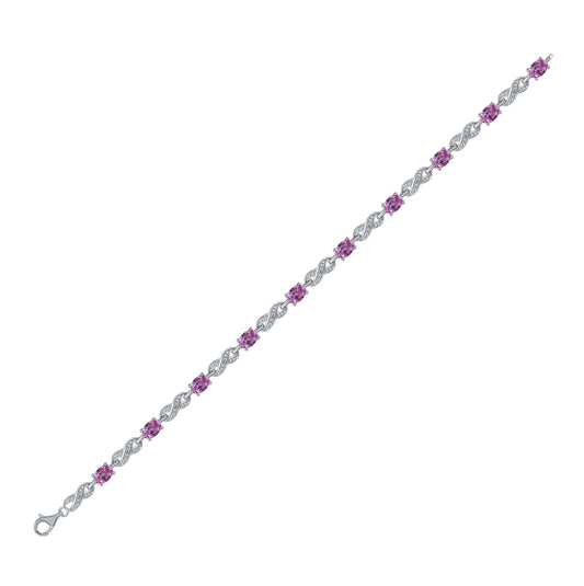 Sterling Silver Womens Oval Synthetic Pink Sapphire Fashion Bracelet 4-3/4 Cttw