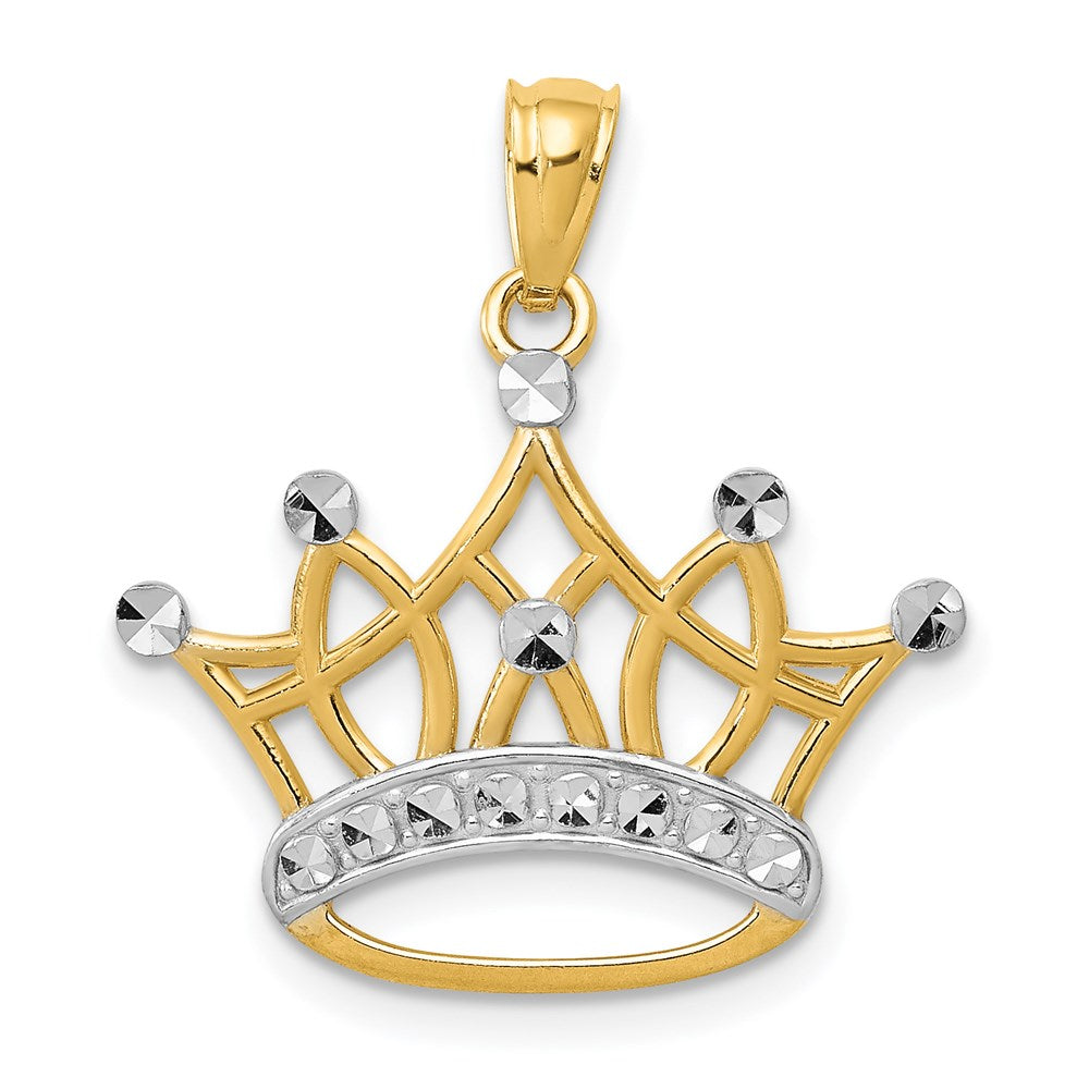 14k Yellow Gold and Rhodium Crown Pendant