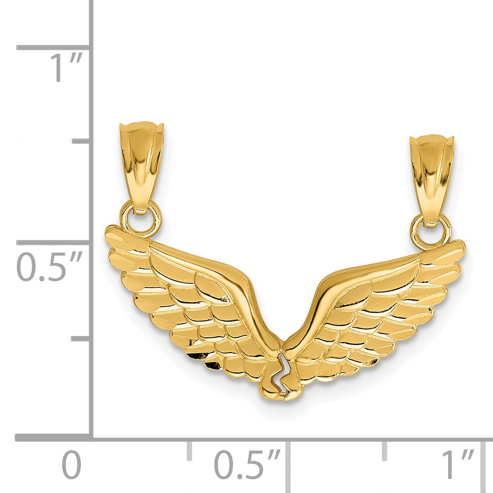 14K Yellow Gold Polished 2 Piece Break Apart Angel Wings Pendants