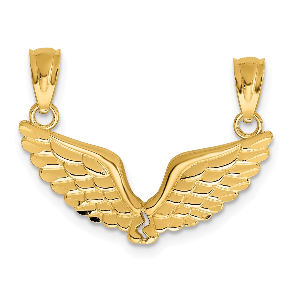 14K Yellow Gold Polished 2 Piece Break Apart Angel Wings Pendants