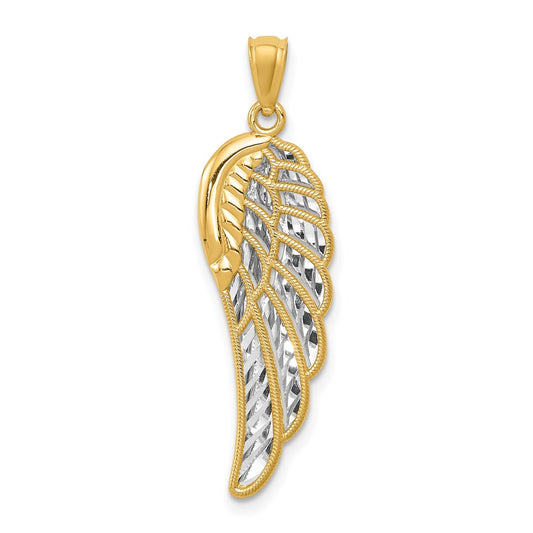 14k Yellow Gold and Rhodium Polished Two Level Angel Wing Pendant