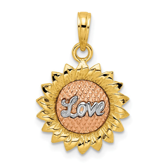 14K Tri-Color Sunflower with LOVE Pendant