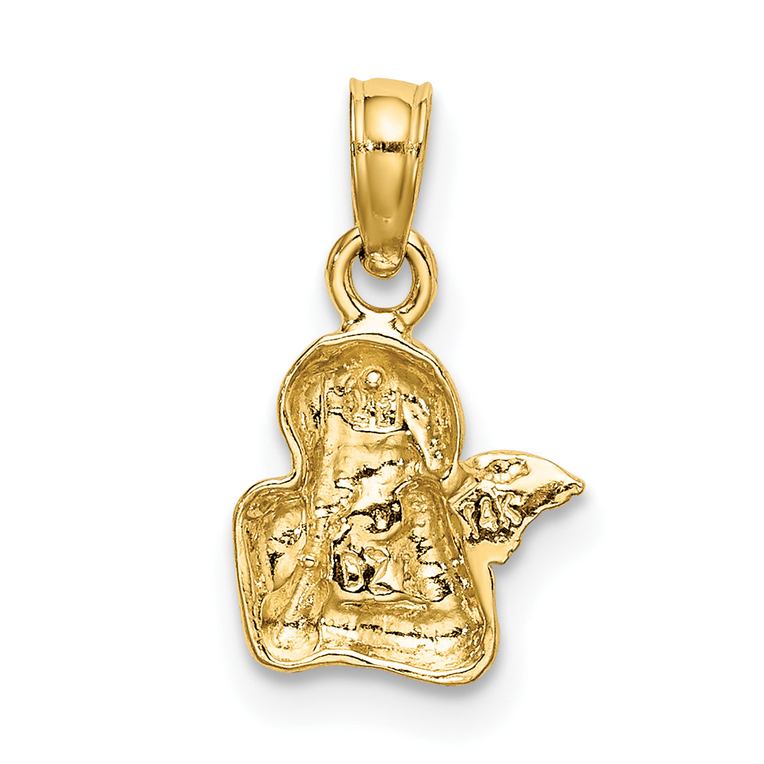 14K Yellow Gold Angel Resting On Elbow with Rhodium Wing Charm