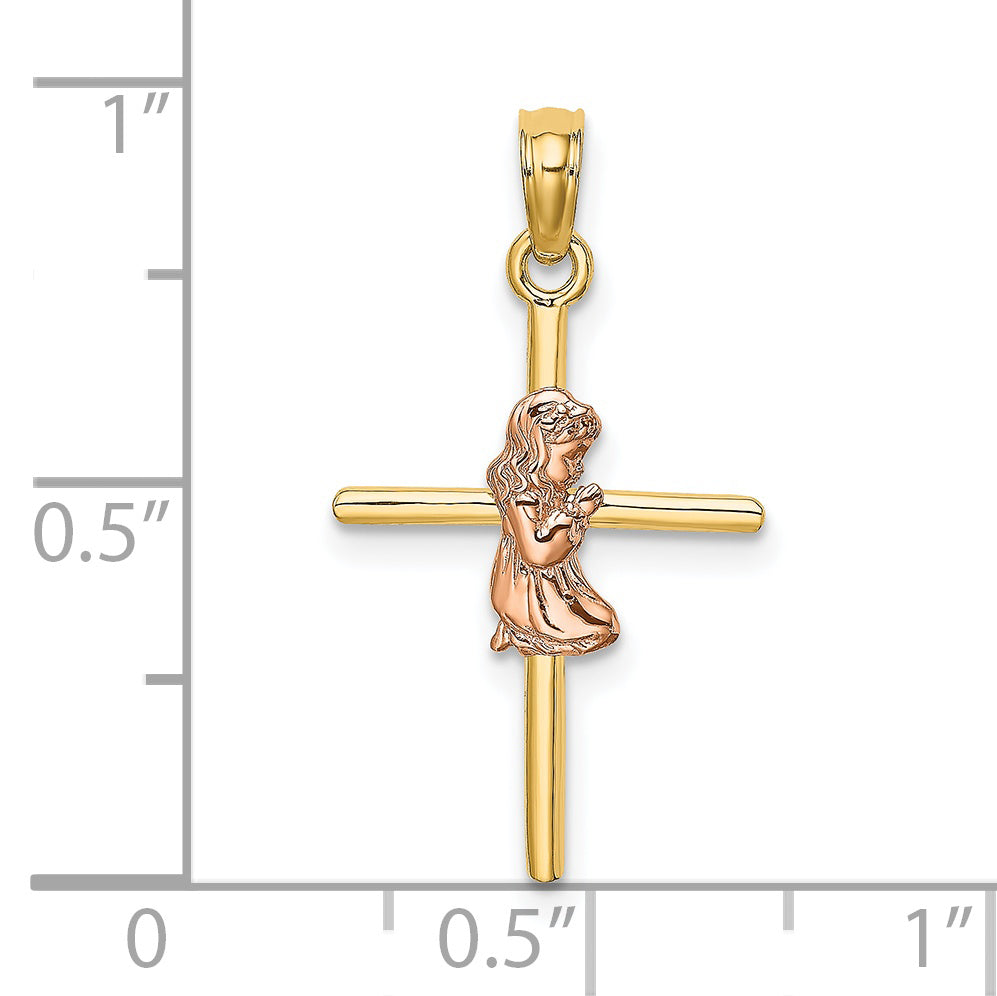 14K Two-Tone 2-D Girl On Cross Charm