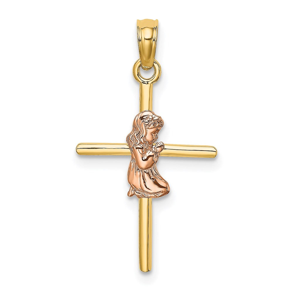 14K Two-Tone 2-D Girl On Cross Charm