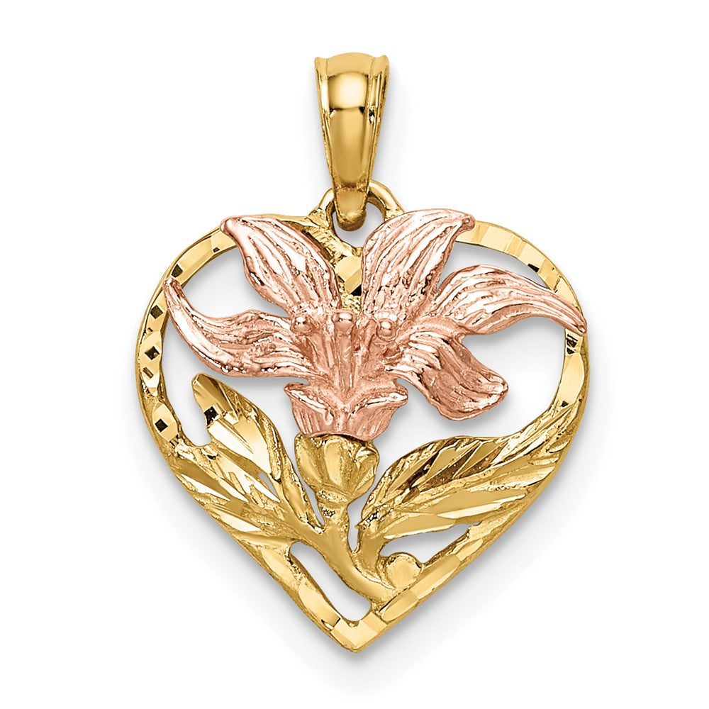 14K Two-tone Flower in Heart Pendant