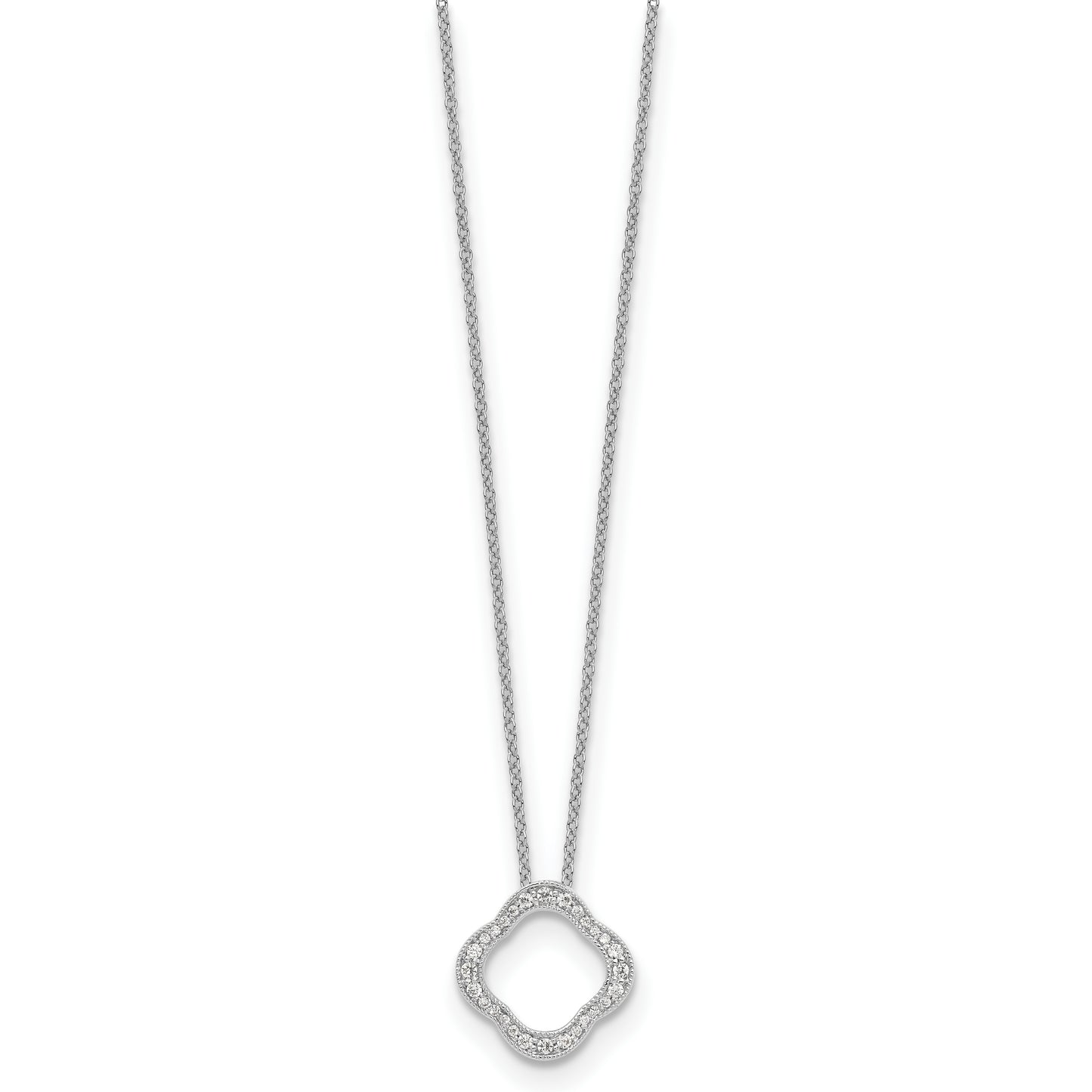 True Origin 14K White Gold 1/6 carat Lab Grown Diamond VS/SI  D E F  Quatrefoil Floral 18 inch Necklace