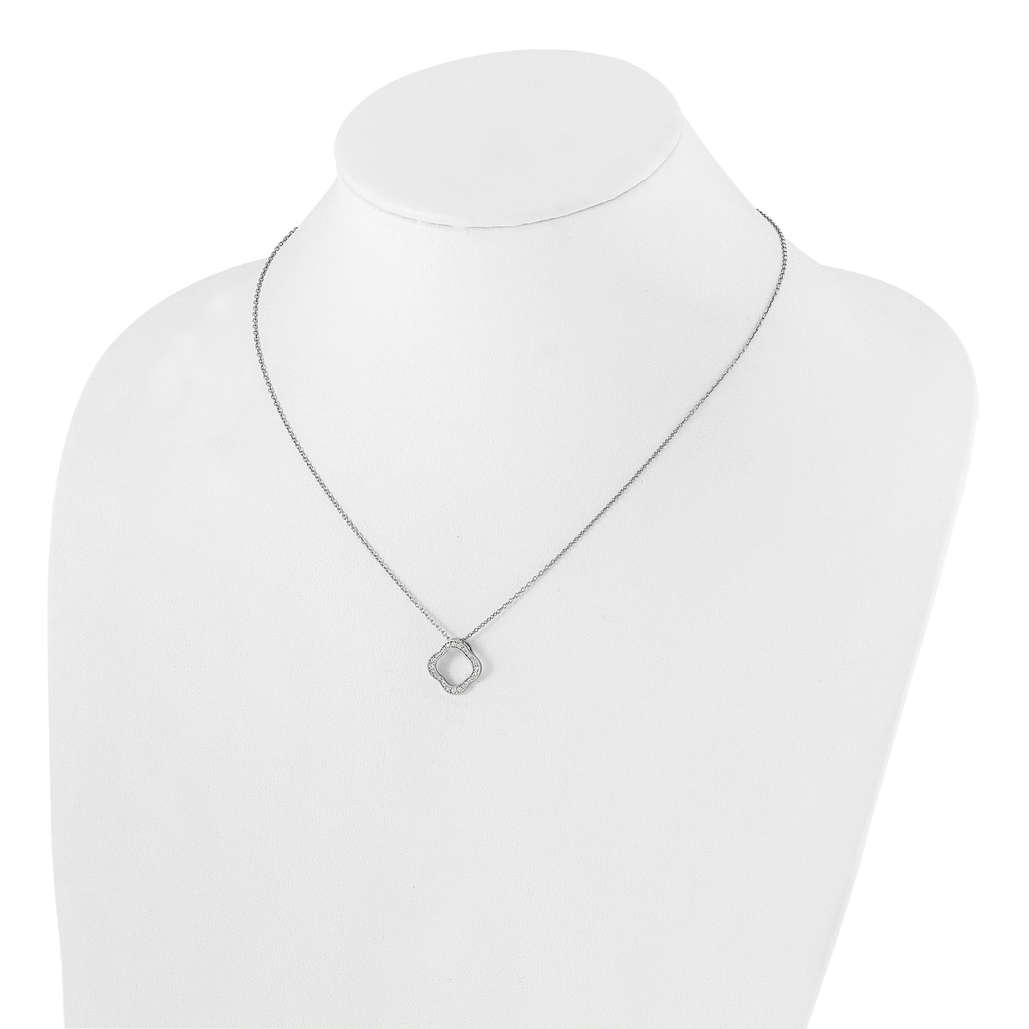 True Origin 14K White Gold 1/6 carat Lab Grown Diamond VS/SI  D E F  Quatrefoil Floral 18 inch Necklace