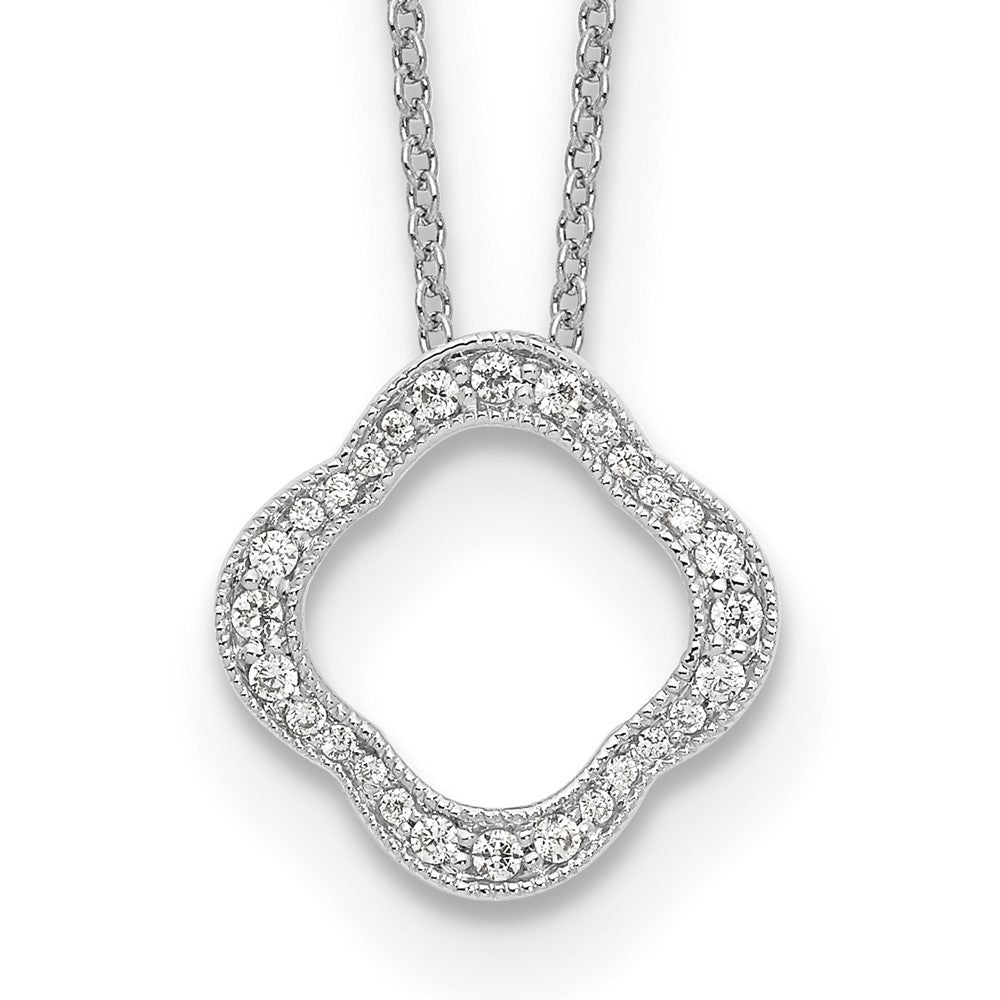 True Origin 14K White Gold 1/6 carat Lab Grown Diamond VS/SI  D E F  Quatrefoil Floral 18 inch Necklace