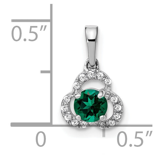 10k White Gold Created Emerald/Diamond Pendant