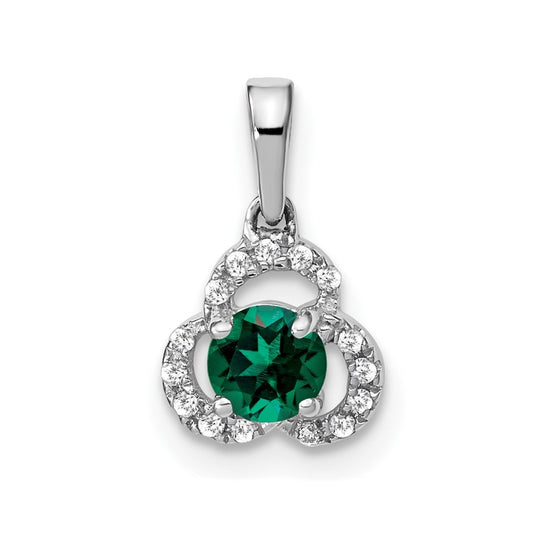 10k White Gold Created Emerald/Diamond Pendant