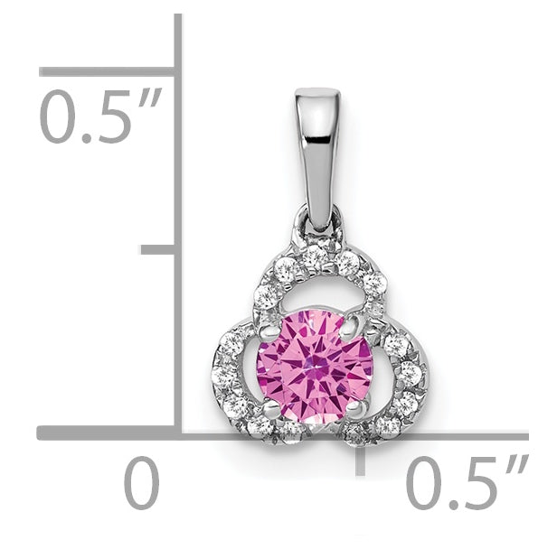 10k White Gold Created Pink Sapphire/Diamond Pendant