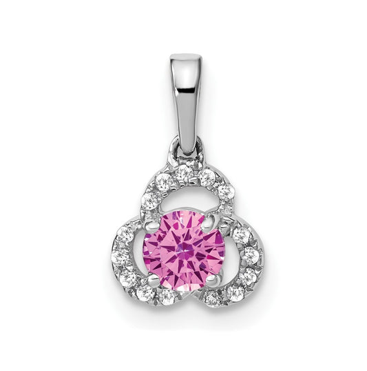 10k White Gold Created Pink Sapphire/Diamond Pendant